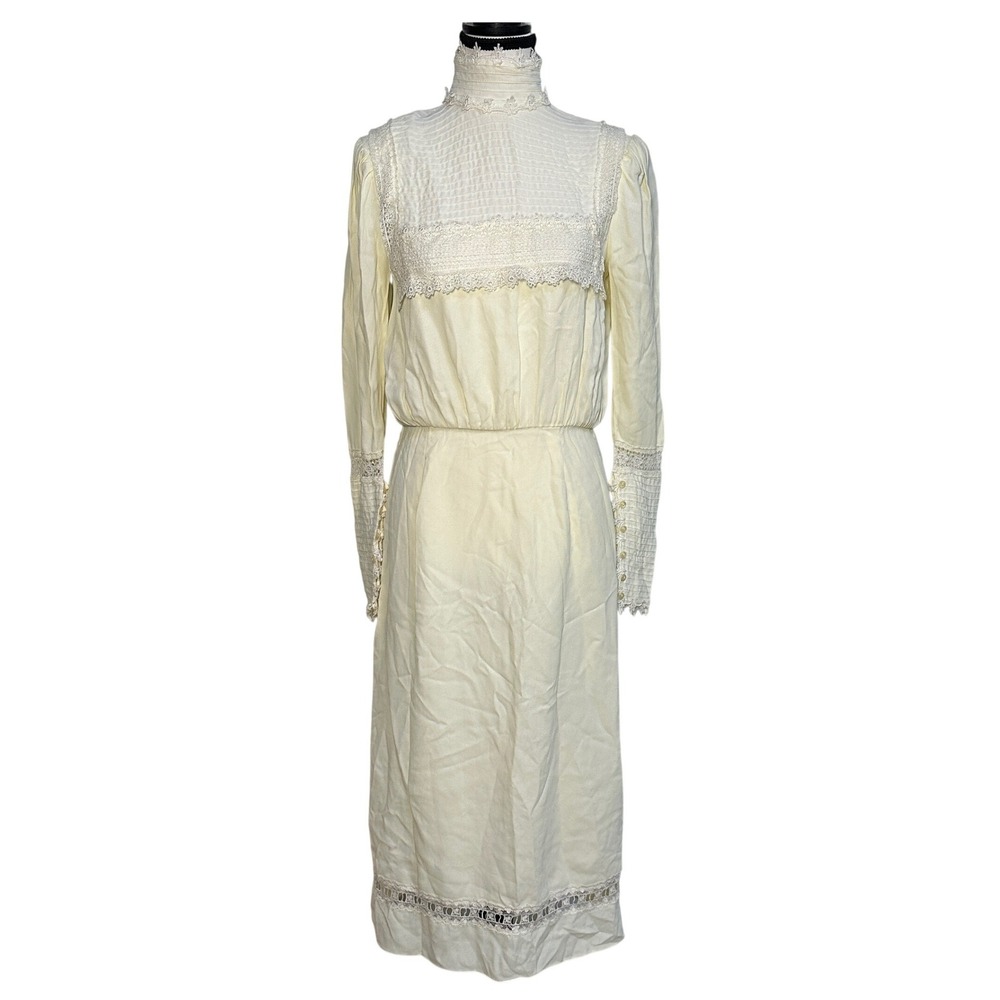 VTG 70s Gunne Sax Lace Prairie Dress Womens XS Ivory Victorian Edwardian Wedding